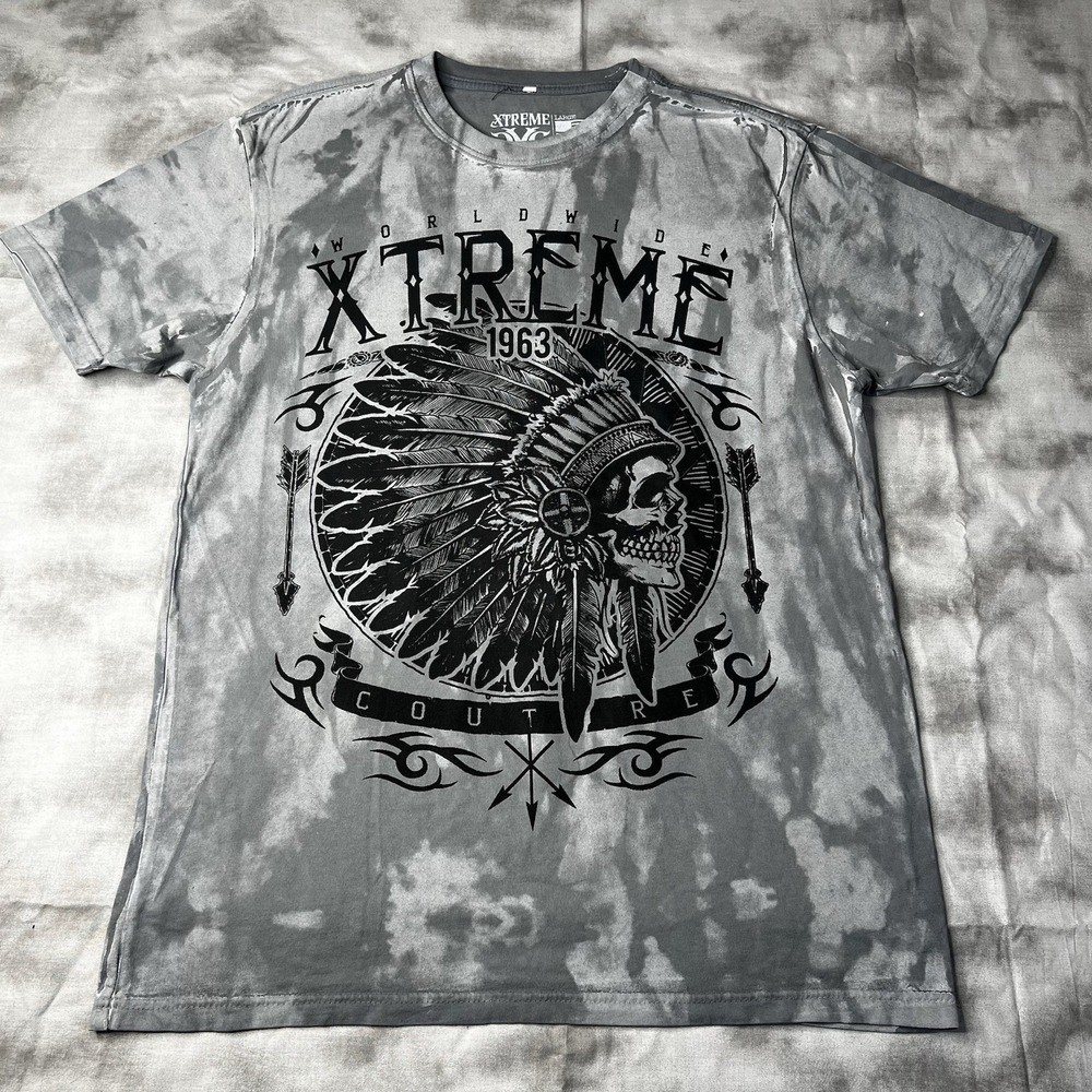 XTREME COUTURE Shirt Men Size Large Grey Y2K AFFLICTION DESERT RAMBLER Biker